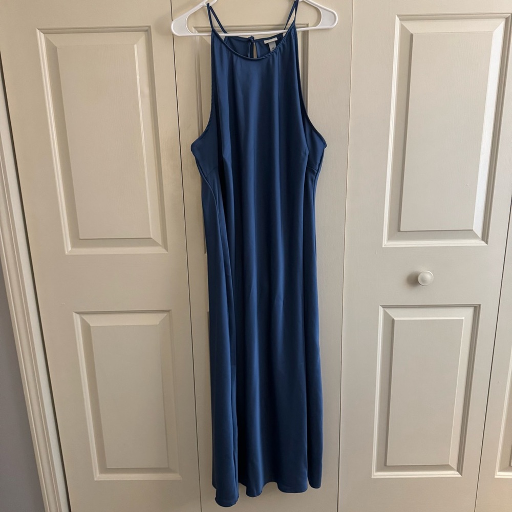 a new day Blue Satin Halter Plus Size Slip Maxi Dress